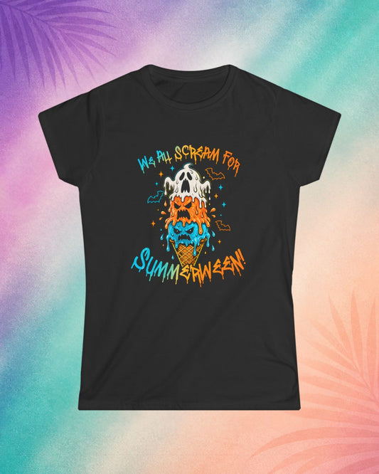 Black Halloween t shirt with melting ghost ice cream design summerween aesthetic spooky cute shirt