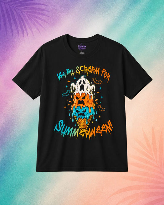 we all scream for summerween shirt black spooky t shirt halloween funny shirts melting ice cream skull spooky design