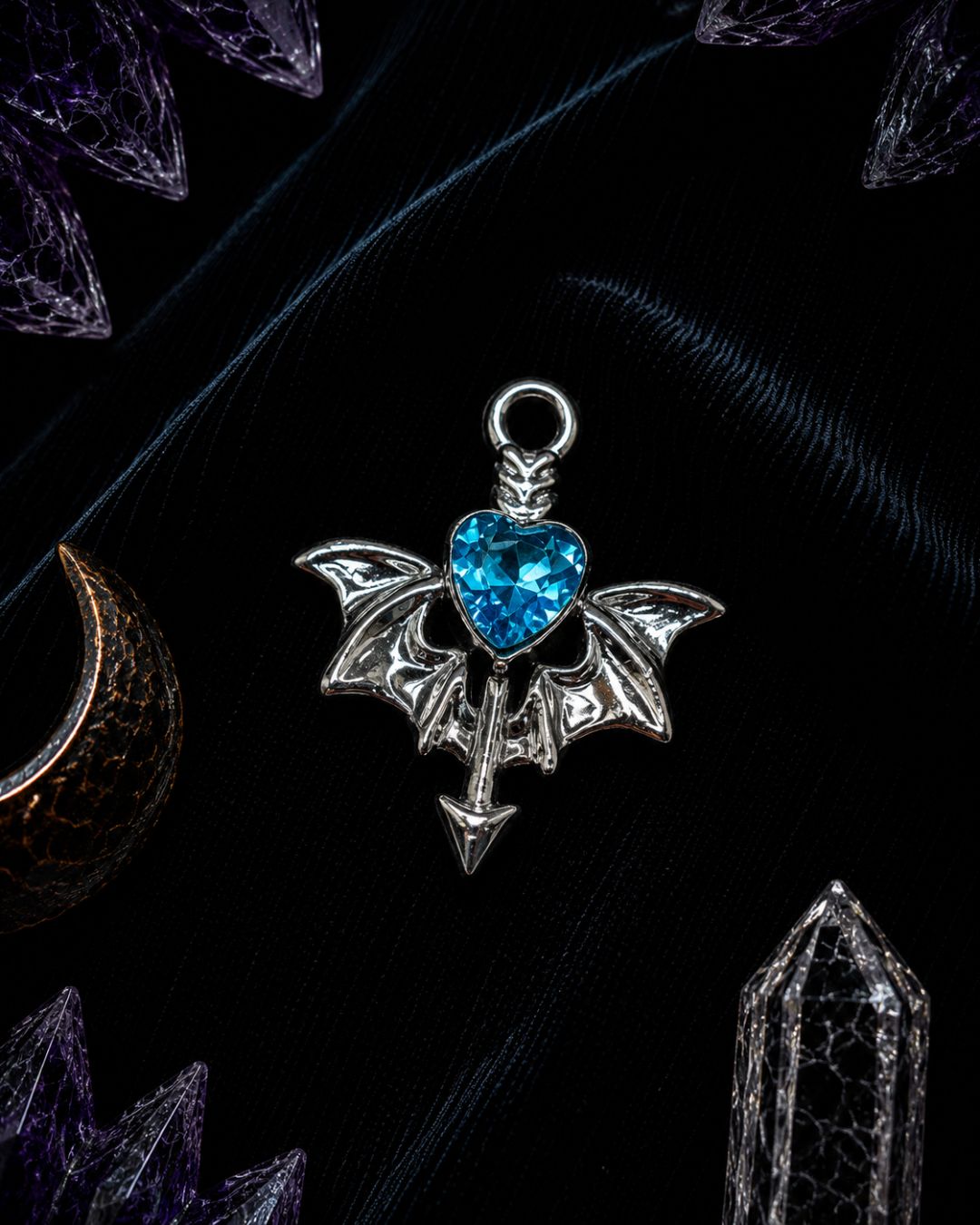 Midnight Heart Bat Charm