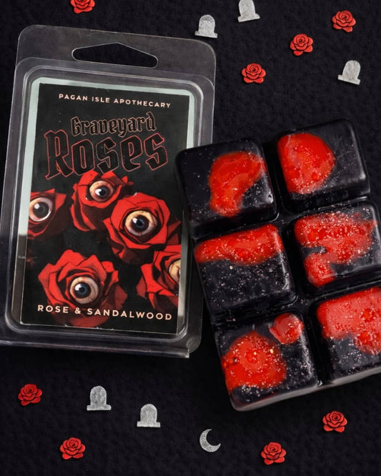 Graveyard Roses wax melt featuring deep rose notes with a dark romantic gothic vibe