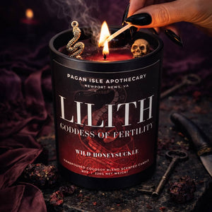Lilith crystal candle infused with powerful crystals, made for autonomy, confidence, and dark feminine energy.