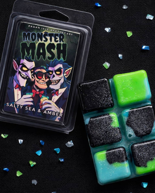 Monster Mash wax melt with playful spooky colors and Halloween-inspired styling