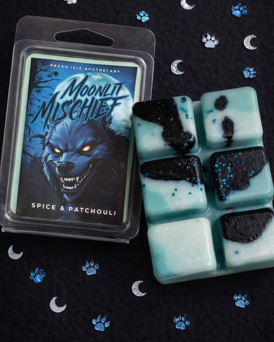 Moonlit Mischief wax melt with magical nighttime vibes and gothic charm