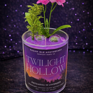 Dark forest-inspired candle evoking twilight shadows, mossy woods, and quiet magic, styled for moody altar setups and atmospheric home decor.