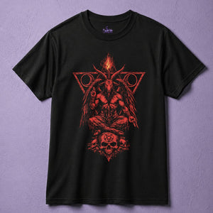 Baphomet shirt for men with detailed satanic art design on black t shirt, occult apparel graphic tee