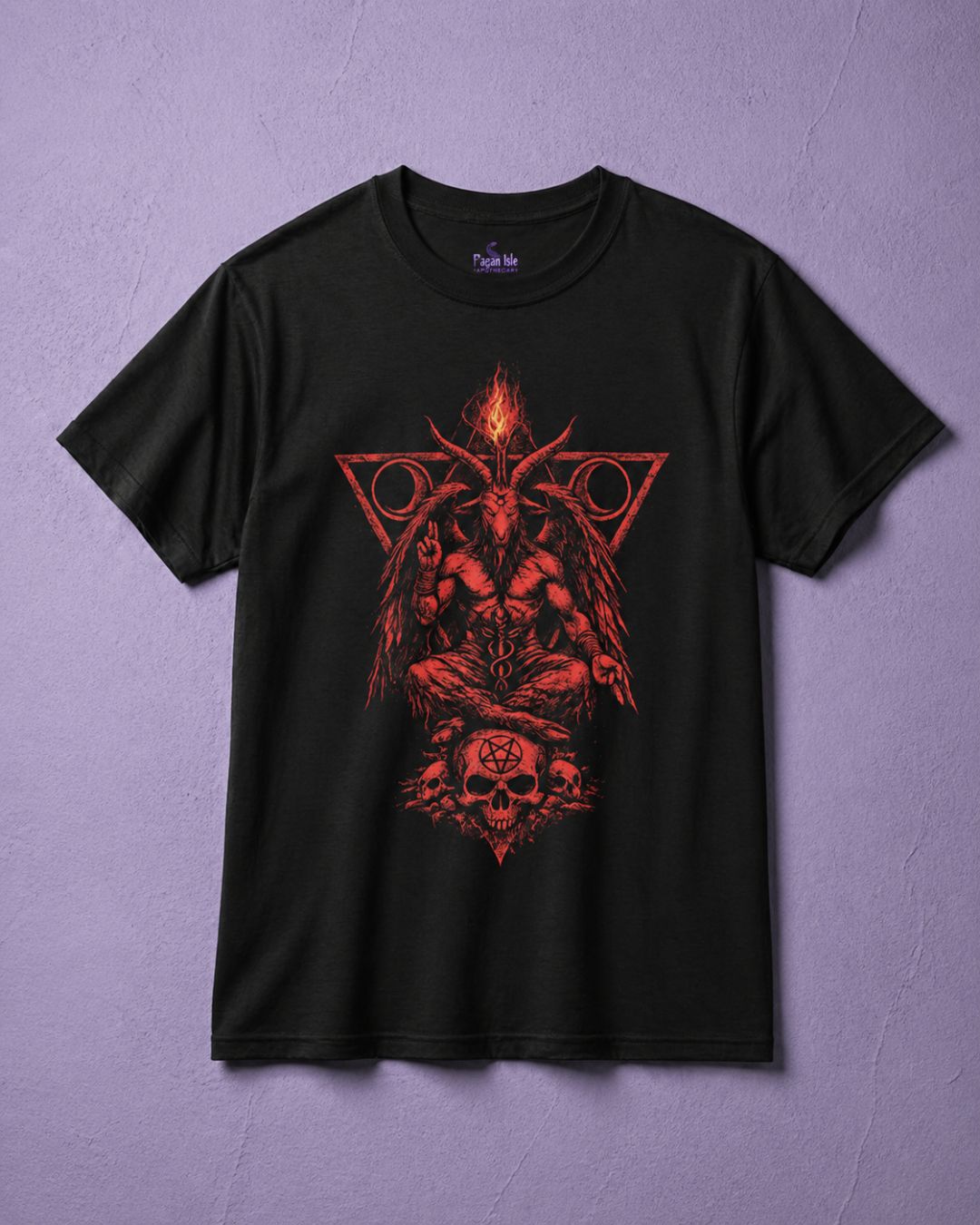 Baphomet shirt for men with detailed satanic art design on black t shirt, occult apparel graphic tee