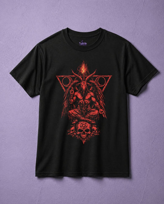 Baphomet shirt for men with detailed satanic art design on black t shirt, occult apparel graphic tee
