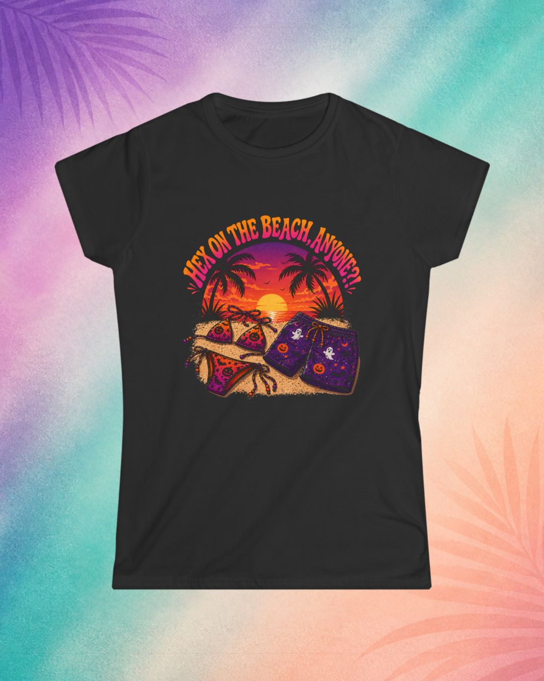 Black Halloween t shirt with hex on the beach design funny spooky summer shirt for adults