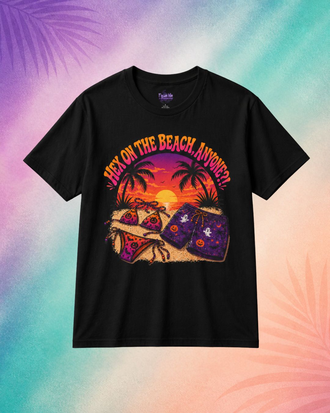 hex on the beach summerween shirt black t shirt funny halloween shirt sayings tropical sunset spooky beach design