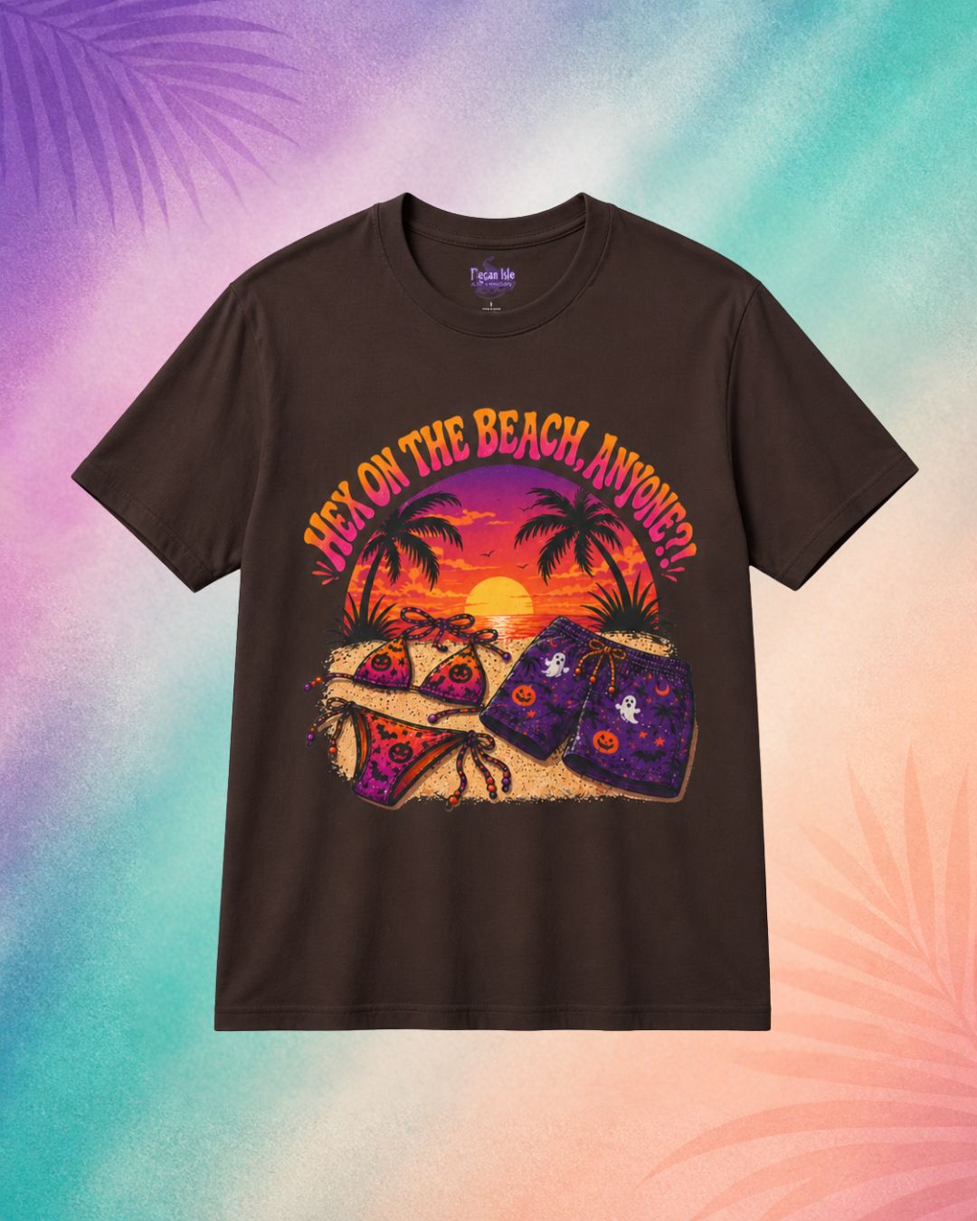 brown hex on the beach summerween shirt halloween beach tee funny spooky tropical sunset design