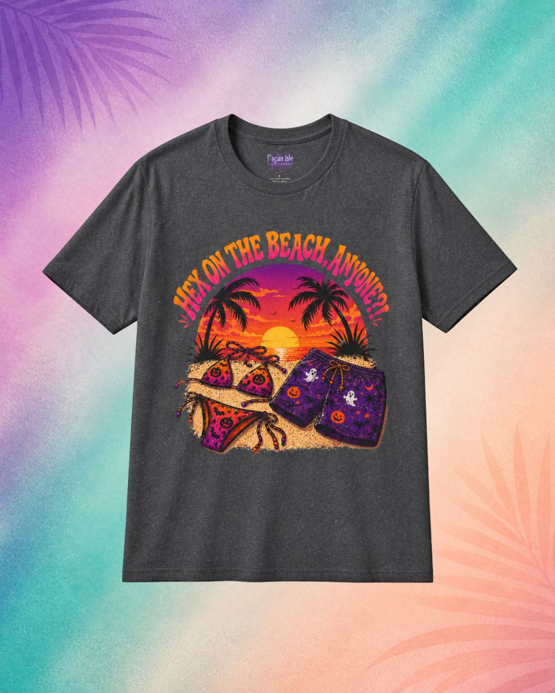 charcoal hex on the beach summerween aesthetic shirt funny halloween shirt sayings spooky tropical beach design