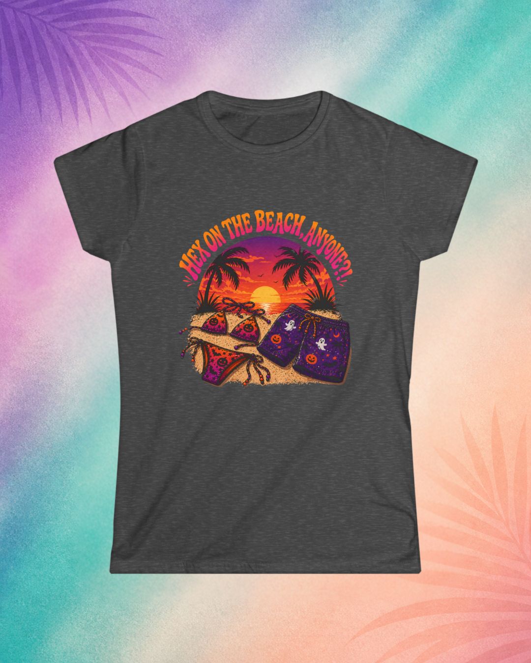 Dark grey funny Halloween shirt with hex on the beach design spooky summerween aesthetic clothing