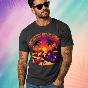 male model wearing hex on the beach summerween shirt funny halloween shirt sayings tropical halloween beach design