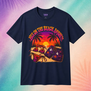 navy hex on the beach summerween shirt funny halloween shirts for guys tropical spooky beach sunset design