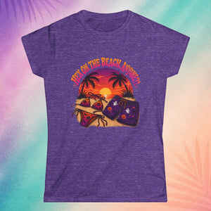 Purple summerween shirt with hex on the beach graphic cute spooky beach outfit idea for women