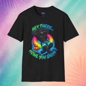 black hey there howl you doin summerween shirt funny halloween shirts for adults werewolf pool float spooky t shirt design