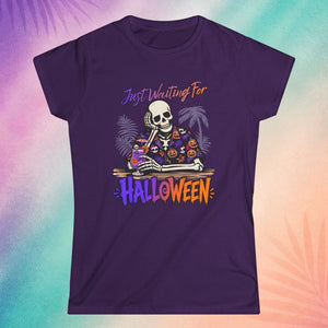 Purple Halloween t shirt with skeleton tropical design funny summerween clothing for women