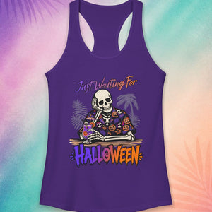 Purple summerween tank top with skeleton tropical Halloween design cute spooky summer outfit