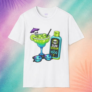 white sun scream spf 1000 summerween shirt spooky t shirt halloween funny shirts tropical cocktail skull sunscreen design