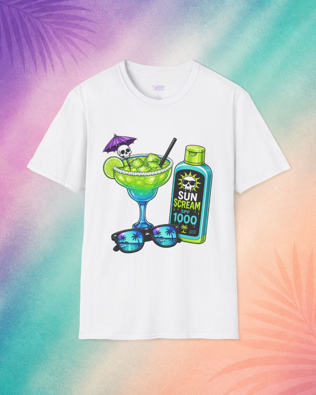 white sun scream spf 1000 summerween shirt spooky t shirt halloween funny shirts tropical cocktail skull sunscreen design