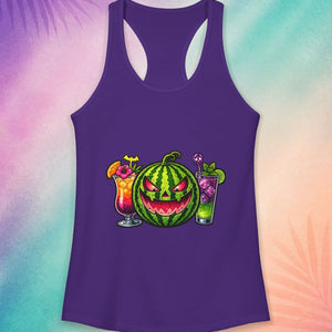 Purple spooky summer tank top with watermelon pumpkin cocktail design cute Halloween beach aesthetic