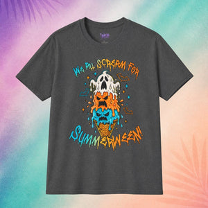 charcoal we all scream for summerween shirt spooky t shirt halloween funny shirts creepy melting ice cream design